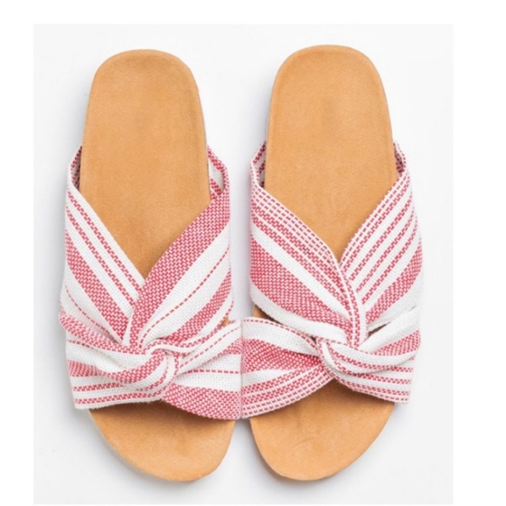 Qupid striped fabric slides, sandals red and white 7 1/2